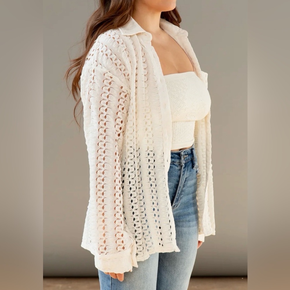 70’s inspired Lace Button-Up Blouse